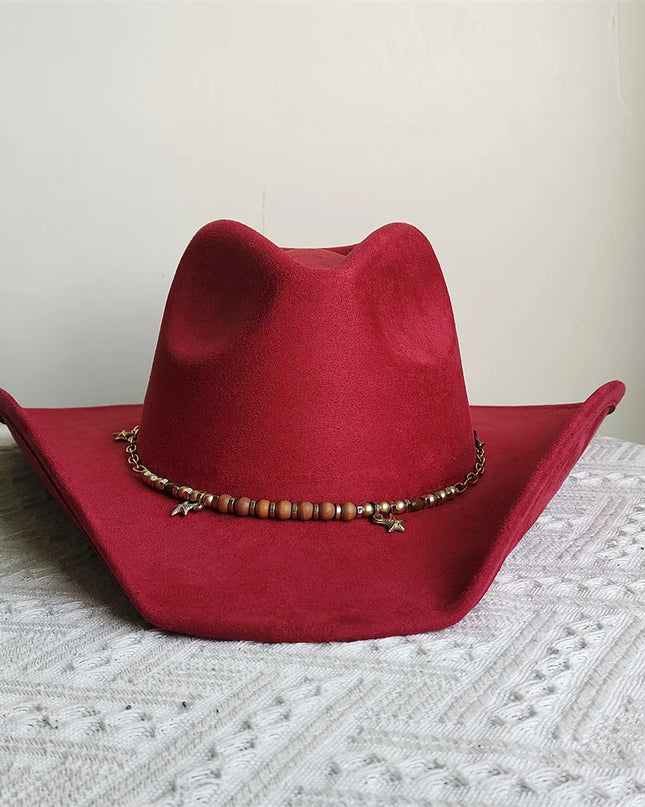 Suede Wide-Brim Western Cowboy Fedora Adjustable Fit