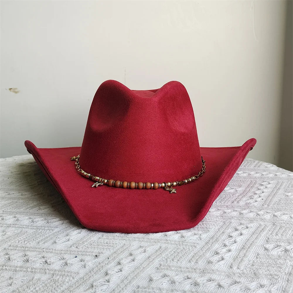 Suede Wide-Brim Western Cowboy Fedora Adjustable Fit-HighTouch
