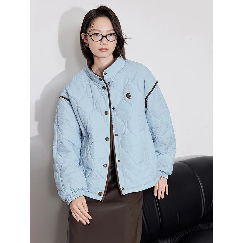 Contrast-Colour Spliced Thick Cotton Women’s Winter Long Coat