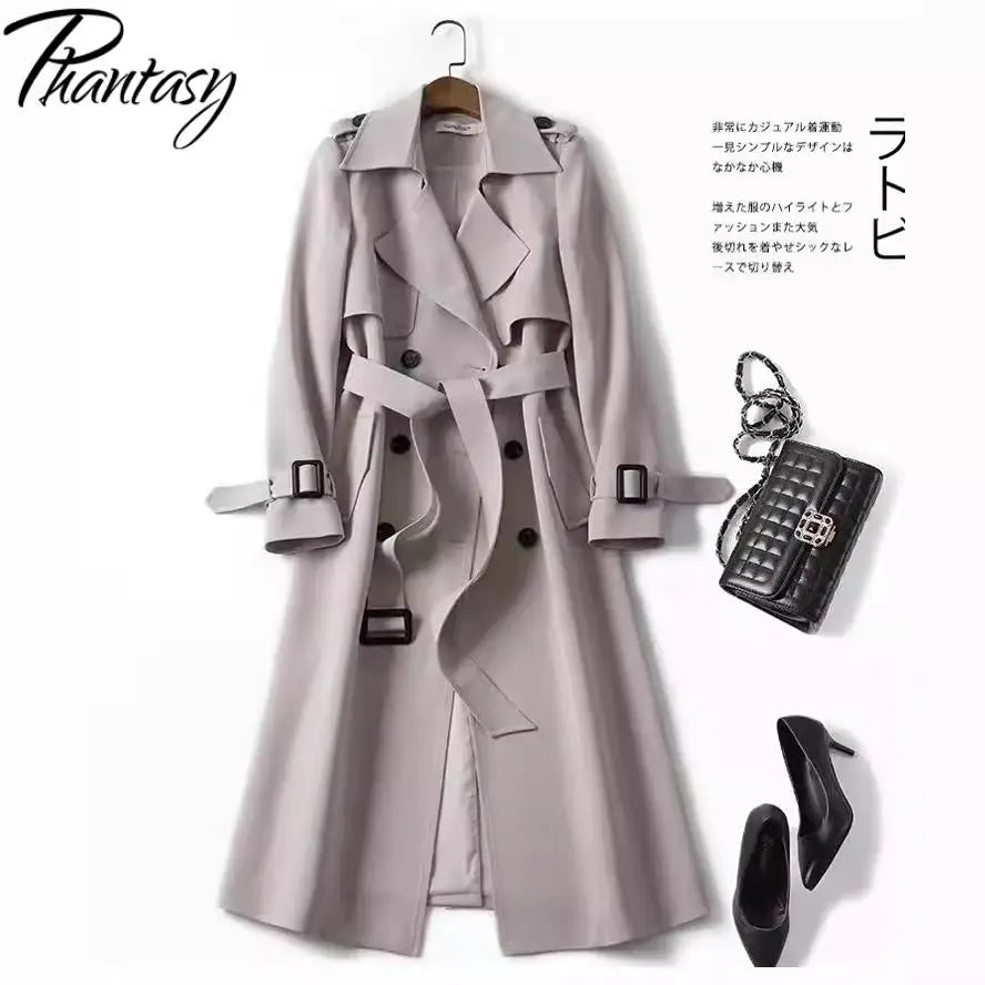 Phantasy Women’s Lace-Up British Style Trench Coat-HighTouch