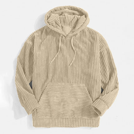 Men’s Thick Corduroy Hooded Sweatshirt – Kangaroo Pocket, Retro Street Style