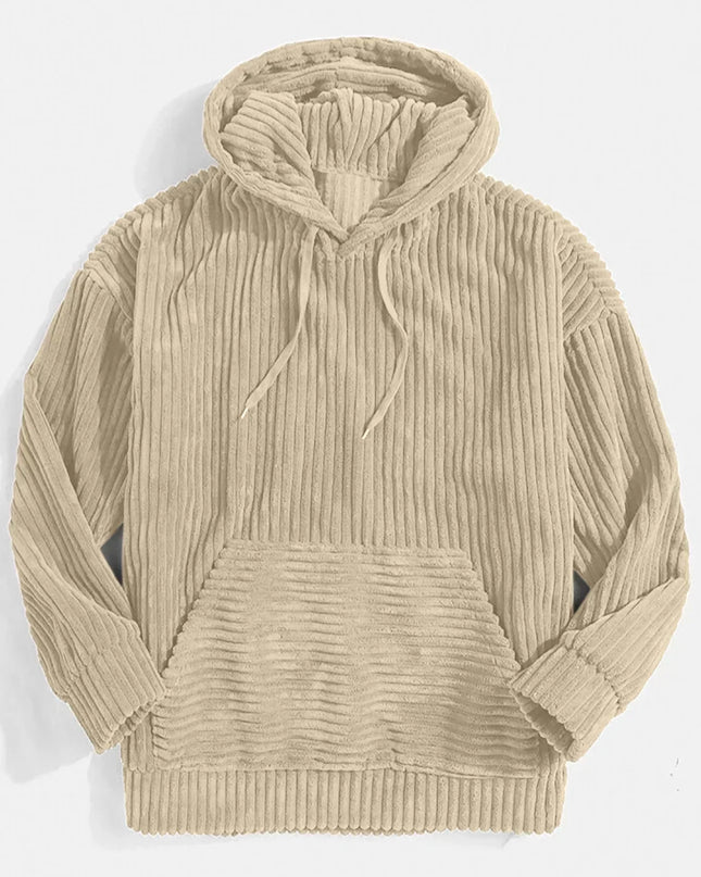Men’s Thick Corduroy Hooded Sweatshirt – Kangaroo Pocket, Retro Street Style