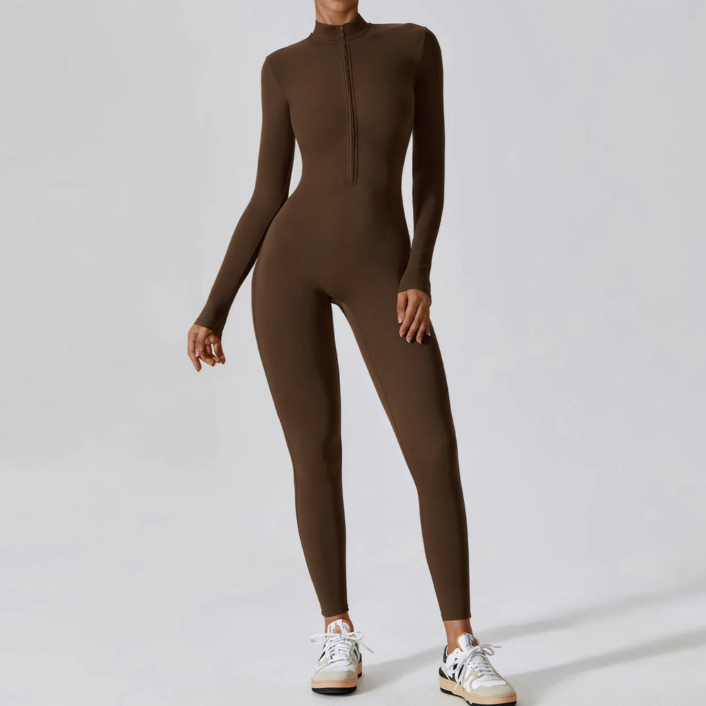 Women’s Slim Fit Jumpsuit Long Sleeve Zip Front Casual Outfit-HighTouch