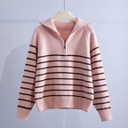Striped Zipper Knitted Sweater-HighTouch