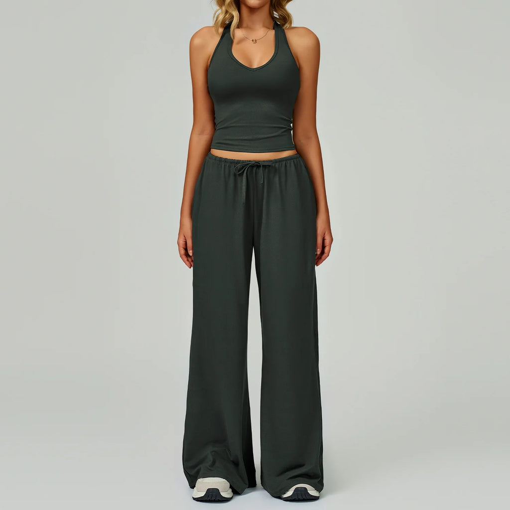 Women’s Hollow-Back Tank & High-Waist Drawstring Pants-HighTouch