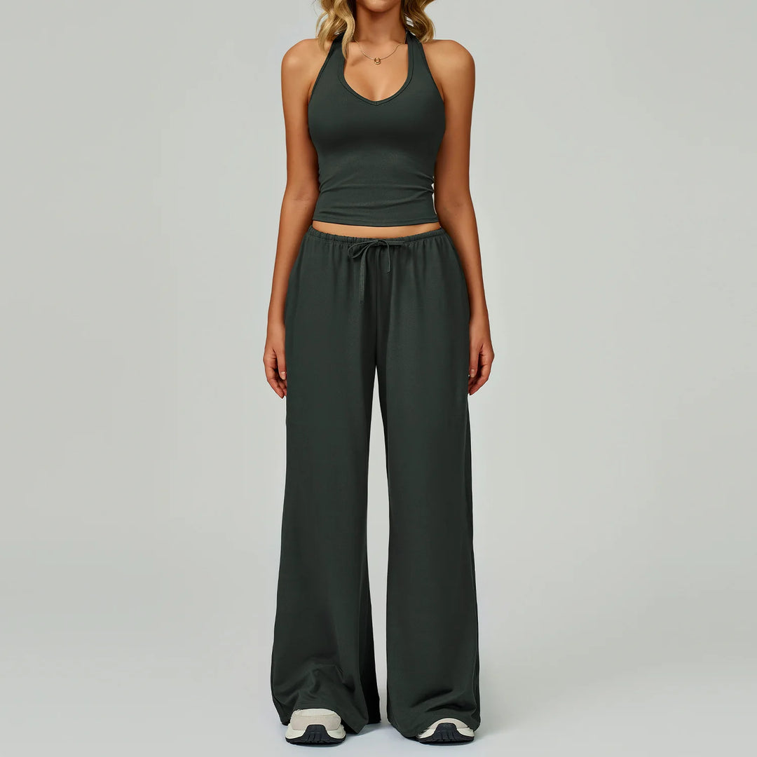 Women’s Hollow-Back Tank & High-Waist Drawstring Pants-HighTouch