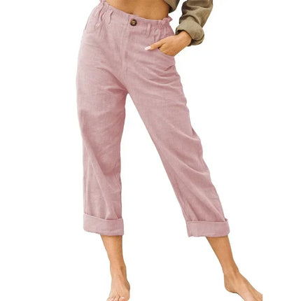 Spring Cotton-Linen Women’s Loose Button Pockets Pants – Elegant & Breathable