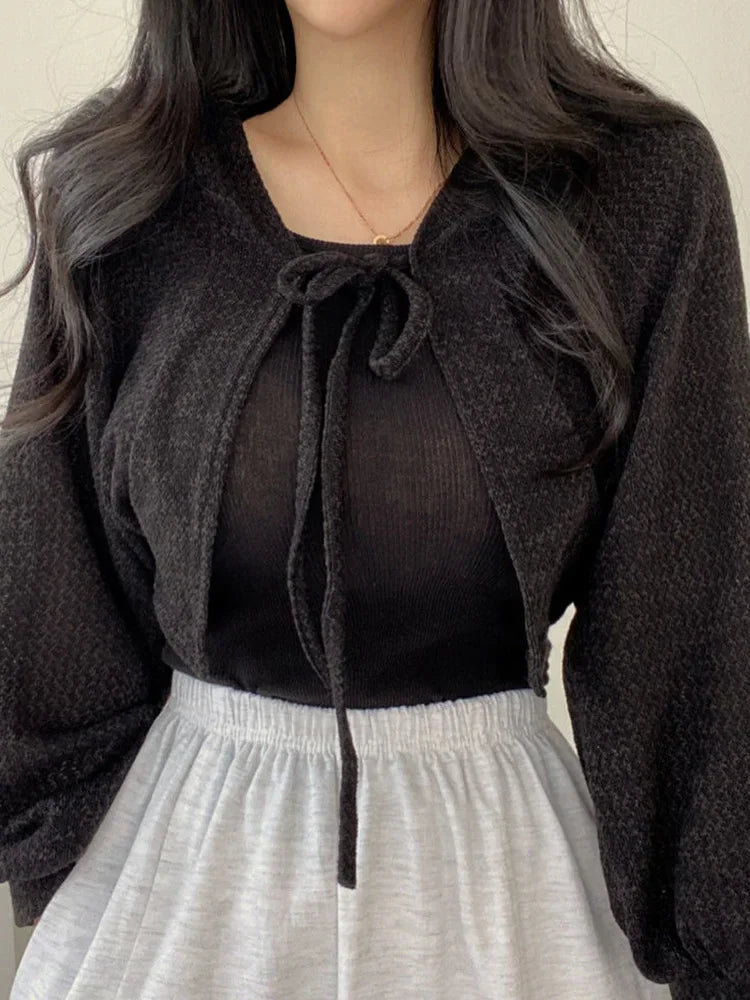 Breathable Lace‑Up Lantern Sleeve Cardigan – Summer Sunscreen Shawl-HighTouch