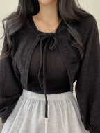 Breathable Lace‑Up Lantern Sleeve Cardigan – Summer Sunscreen Shawl-HighTouch