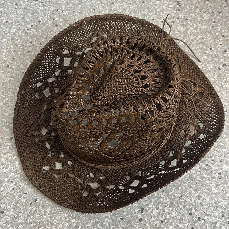Bohemian Straw Cowboy Sun Hat – Wooden Beads