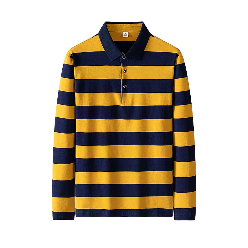 Lente Heren Poloshirt Katoen Lange Mouw Gestreept Poloshirt Heren Herfst Borduurwerk Informeel Modieus Poloshirt Zakelijke T-shirts Heren