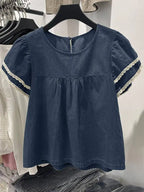Zanzea Lace Patchwork Denim Blouse – Casual Summer Top for Women-HighTouch