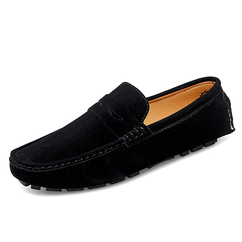 Soft Suede & Leather Slip-On Loafers-HighTouch