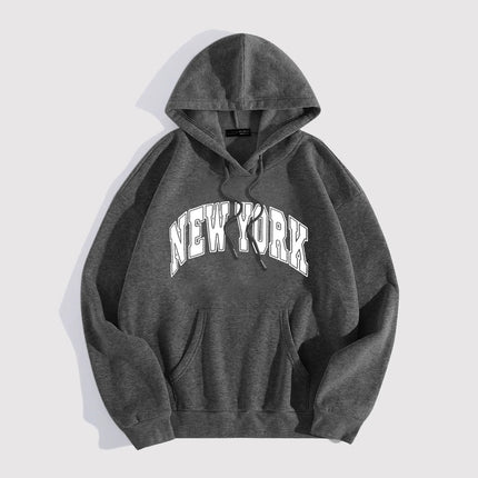 Printed Letter Loose Pullover – Thick-Cut Casual Hoodie, Oversized Comfort