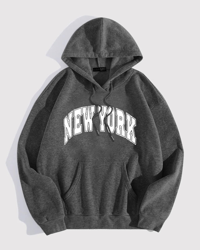 Printed Letter Loose Pullover – Thick-Cut Casual Hoodie, Oversized Comfort