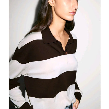 Soft Striped Cotton Knit Sweater – Long Sleeve Spring Preppy Style