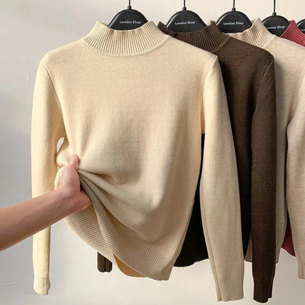 Fleece Half-Turtleneck Sweater – Cozy Knit Pullover for Autumn & Winter