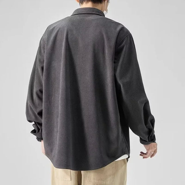 Loose Fit Corduroy Cargo Shirt Men – Plain Y2K Vintage Streetwear Overshirt