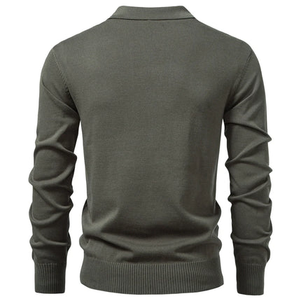 Premium Textured Zip-Collar Polo – Slim Fit Long Sleeve Men’s Business Casual