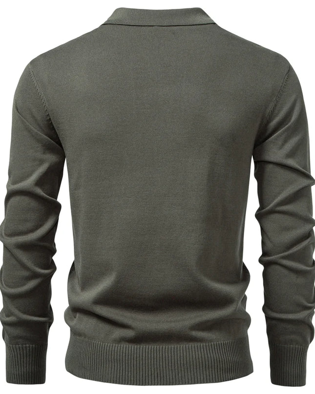 Premium Textured Zip-Collar Polo – Slim Fit Long Sleeve Men’s Business Casual