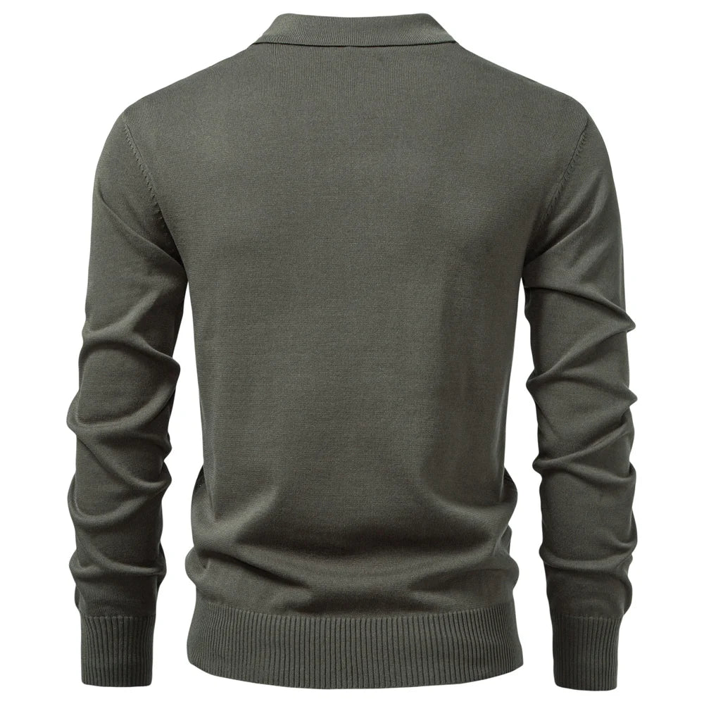 Premium Textured Zip-Collar Polo – Slim Fit Long Sleeve Men’s Business Casual-HighTouch
