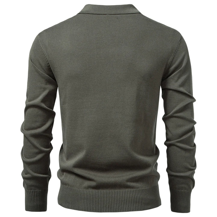 Premium Textured Zip-Collar Polo – Slim Fit Long Sleeve Men’s Business Casual-HighTouch