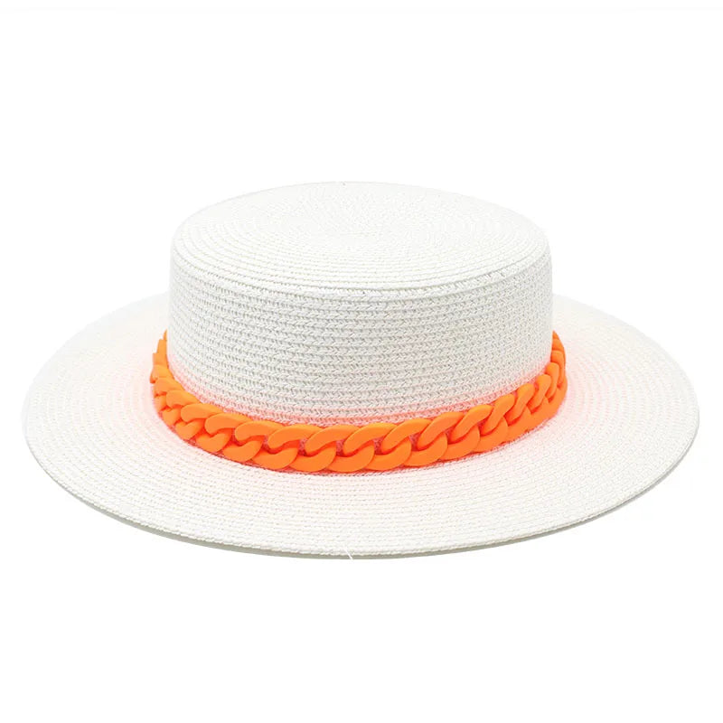 Adjustable Flat‑Top Yellow Straw Fedora-HighTouch