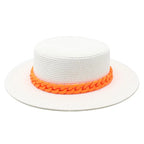 Adjustable Flat‑Top Yellow Straw Fedora-HighTouch