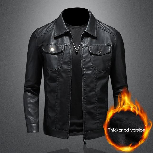 Men’s Lapel PU Leather Motorcycle Jacket