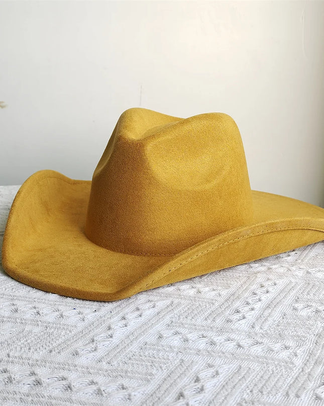 Suede Wide-Brim Western Cowboy Fedora Adjustable Fit
