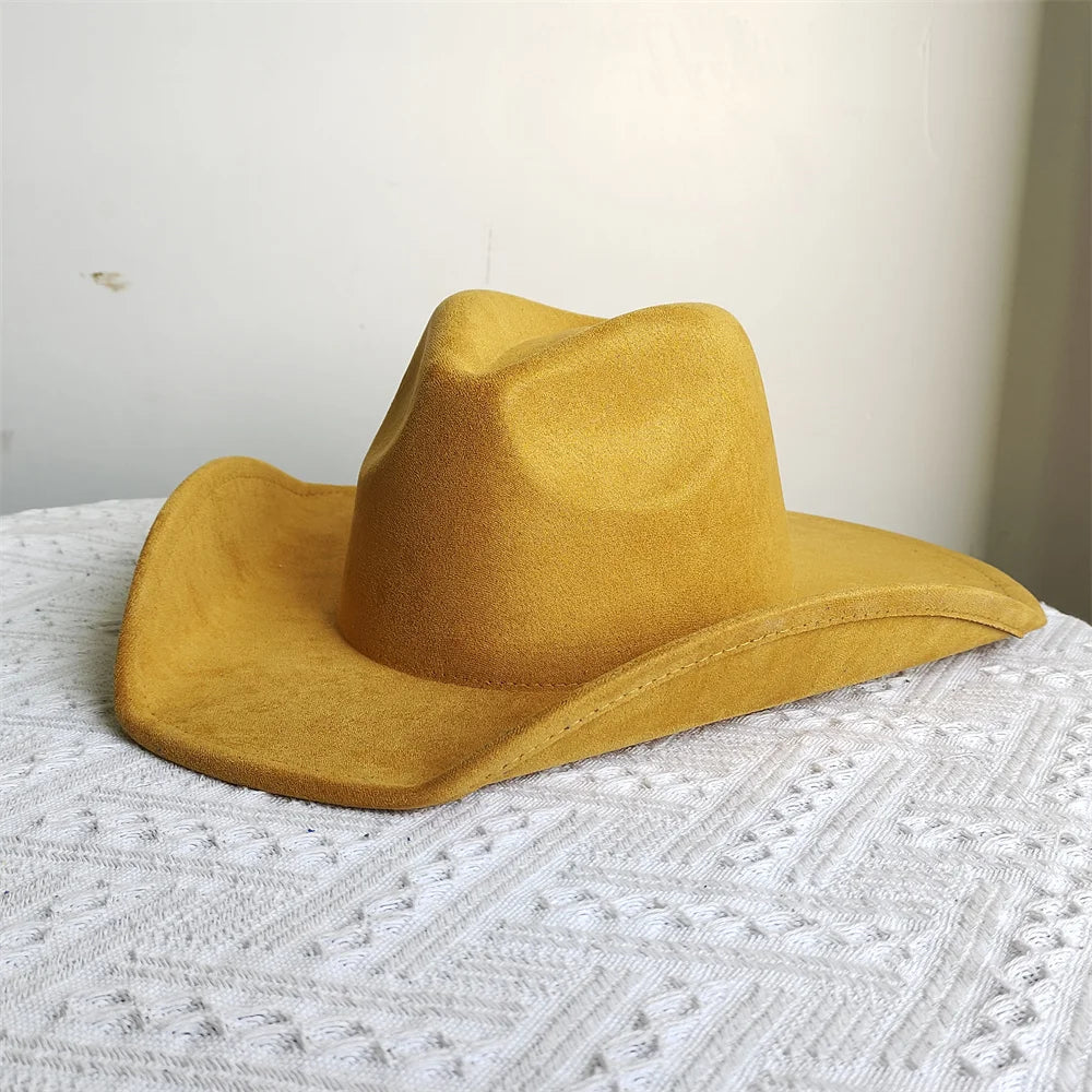 Suede Wide-Brim Western Cowboy Fedora Adjustable Fit