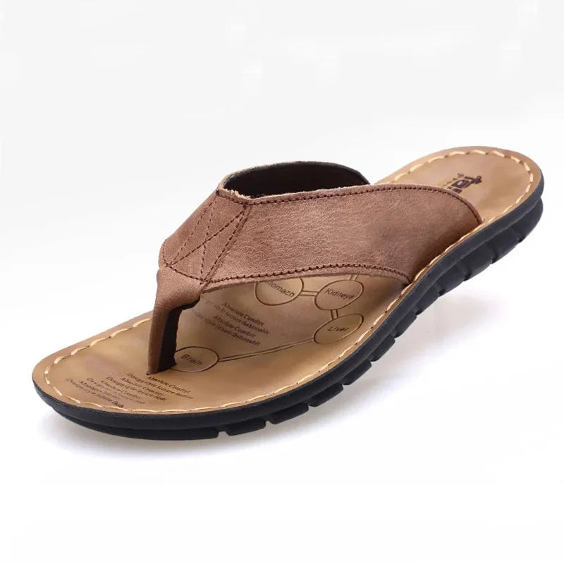 Premium Leather Flip-Flops for Men – Cushioned, Breathable & Non-Slip