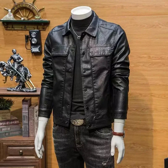 Korean-Style Slim PU Motorcycle Jacket for Men