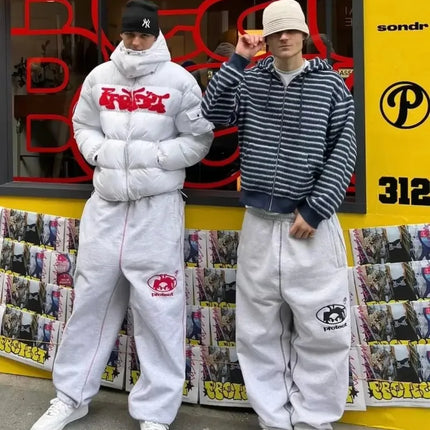 Streetwear Letter Embroidery Loose Sweatpants – Y2K Harajuku Wide-Leg Statement