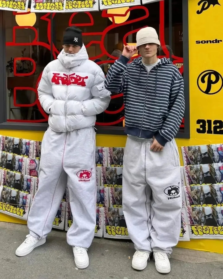 Streetwear Letter Embroidery Loose Sweatpants – Y2K Harajuku Wide-Leg Statement-HighTouch