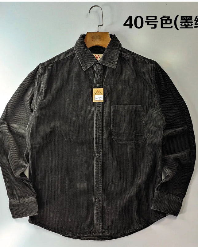 Vintage Retro Corduroy Button-Down Shirt Men –  Cotton Long Sleeve