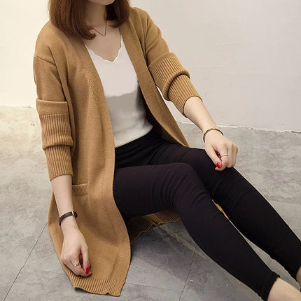 Women’s Long Winter Zipper Jacket – Elegant Street-Style Coat with Pockets