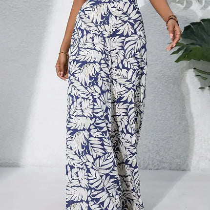 Qx Painted Mid-Rise Loose Chiffon Cropped Pants