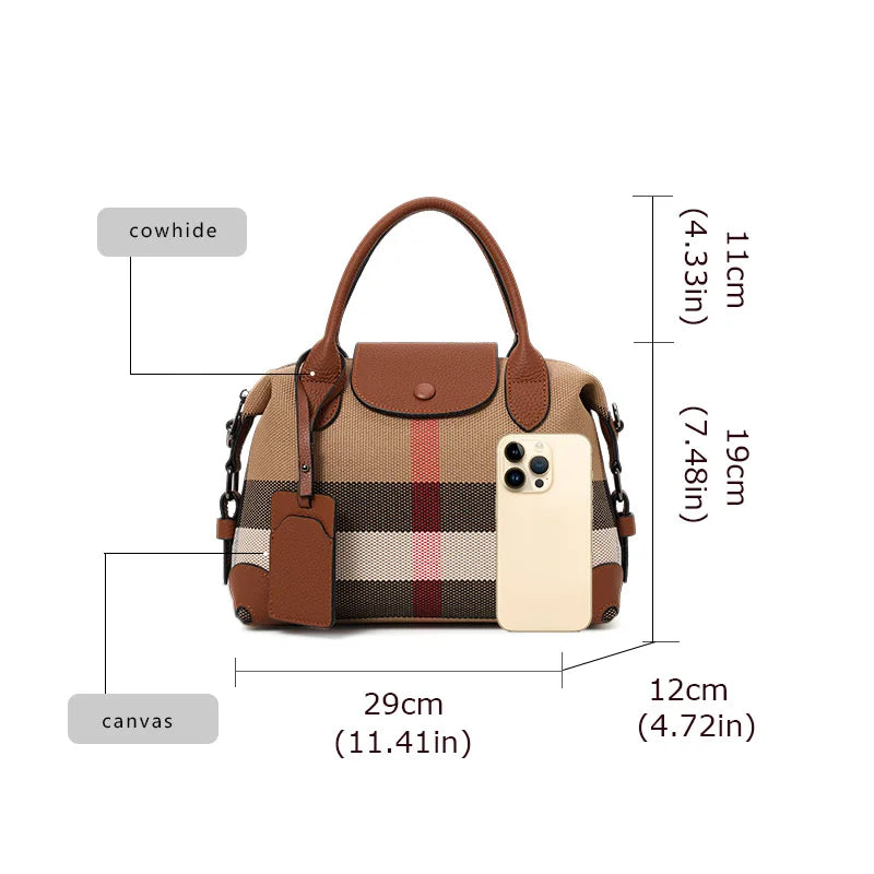 AIDRAN | Retro Plaid Boston Bag – Canvas & Leather