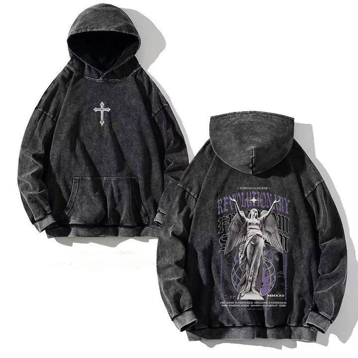 Y2K Washed Hoodies Vintage Cotton Women Men Skull Cross Print Hooded Sweatshirts Oversize Hip Hop Male Pullover Winter Clothes