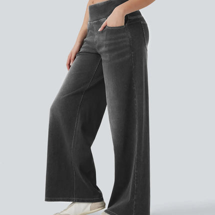 High-Waist Wide-Leg Zip Denim Jeans