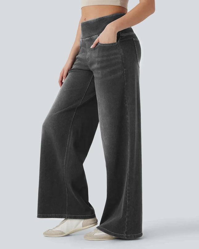 High-Waist Wide-Leg Zip Denim Jeans