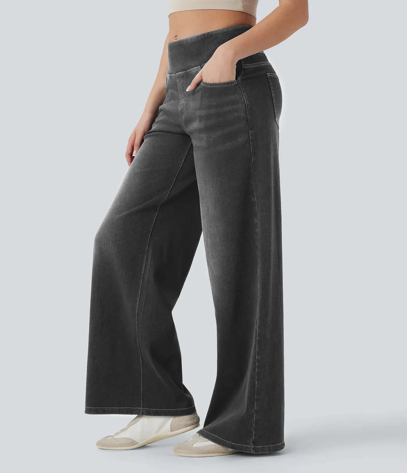 High-Waist Wide-Leg Zip Denim Jeans