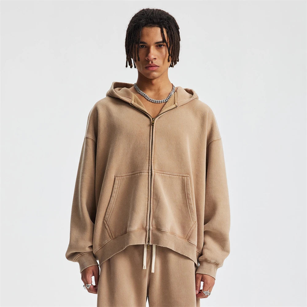 Unisex Heavy-Fleece Zip Hoodie 370 GSM | Retro Batik Wash