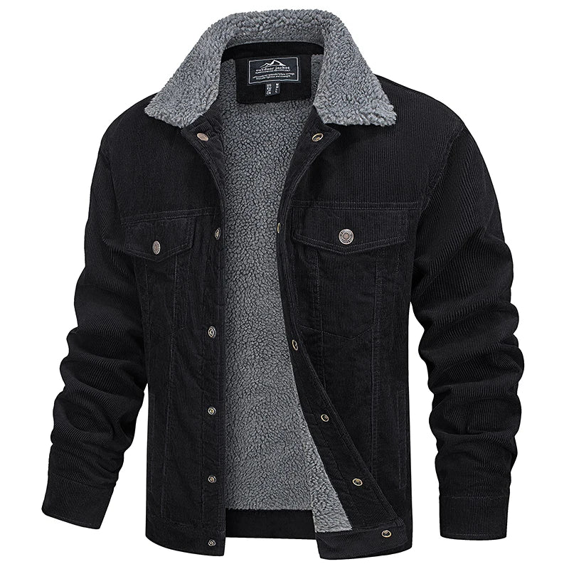 Men Corduroy Jacket Casual Vintage Button Up Coat-HighTouch