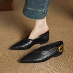 Cowhide Horsehair & Leather Women’s Pointed Toe Flats-HighTouch