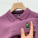 Bear-Embroidered 100% Cotton Long-Sleeve Polo – Spring/Autumn Men’s-HighTouch