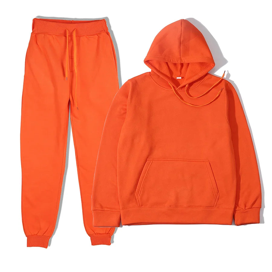 Men’s Solid Color Hoodie & Jogger Tracksuit Set-HighTouch