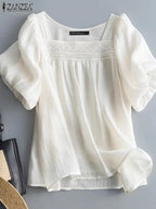 Square Neck Puff Sleeve Blouse-HighTouch