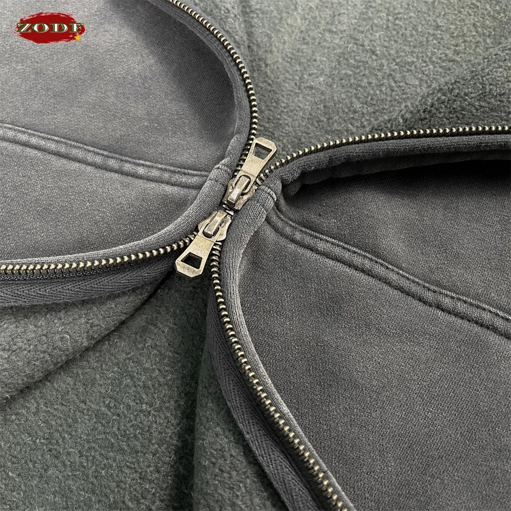 Unisex Heavy-Fleece Zip Hoodie 370 GSM | Retro Batik Wash